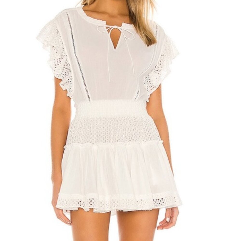 Misa Los Angeles White Eyelet Lace Mini Dress